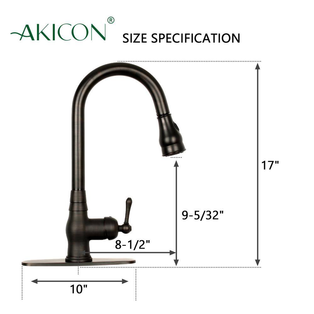 Akicon Single-Handle Pull Down Sprayer Kitchen Faucet with Deck Plate in Oil Rubbed Bronze AK418-ORB