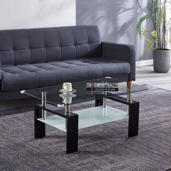 Coffee Table with Glass Top and Stainless Steel Legs