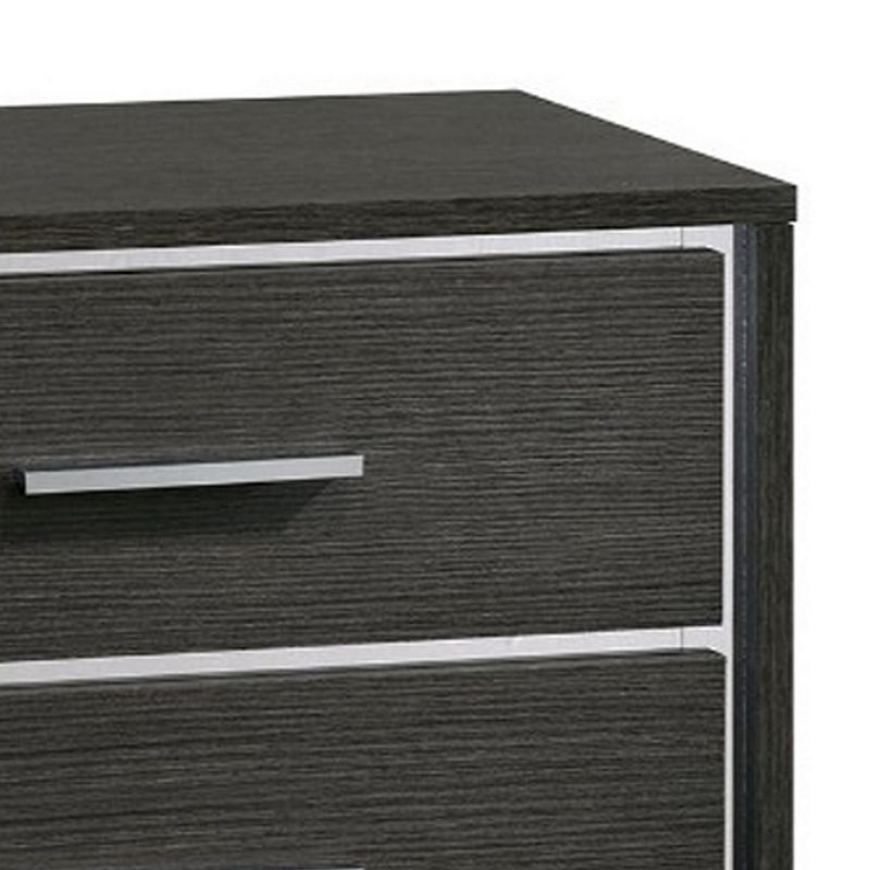 Contemporary Style Three Drawers Wooden Nightstand with Bar Handles， Dark Gray