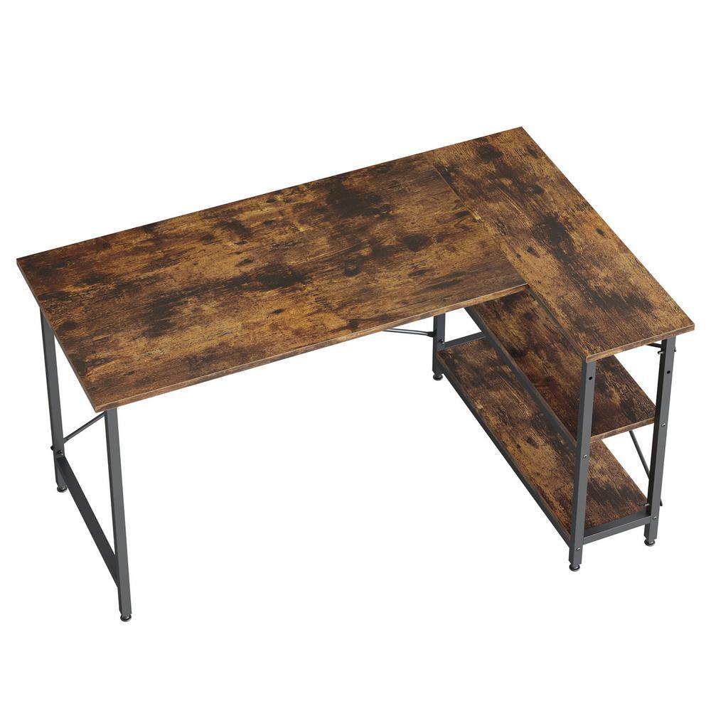 Bestier 55 in. L-Shaped Rustic Brown Desk with Adjustable Shelves D244X-RST