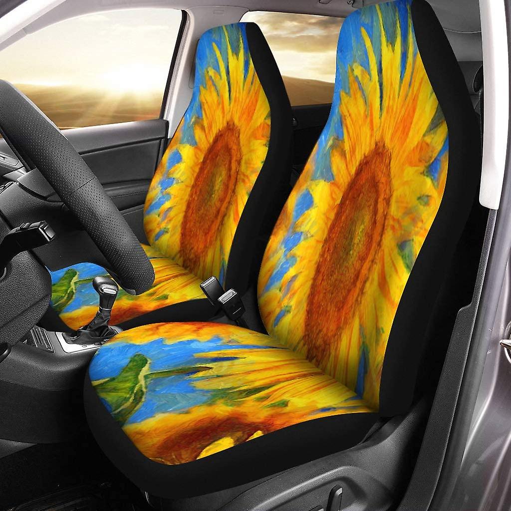 Set Of 2 Car Seat Covers Sunflowers Digital Imitation Of Post Impressionism Universal Auto Front Seats Protector Fits