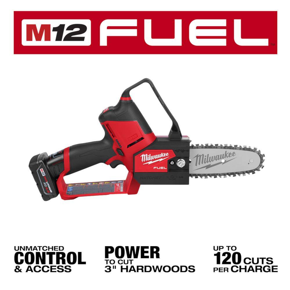 MW M12 FUEL 12-Volt Lithium-Ion Brushless Battery 6 in. HATCHET Pruning Saw Kit with 4.0 Ah Battery and Charger 2527-21