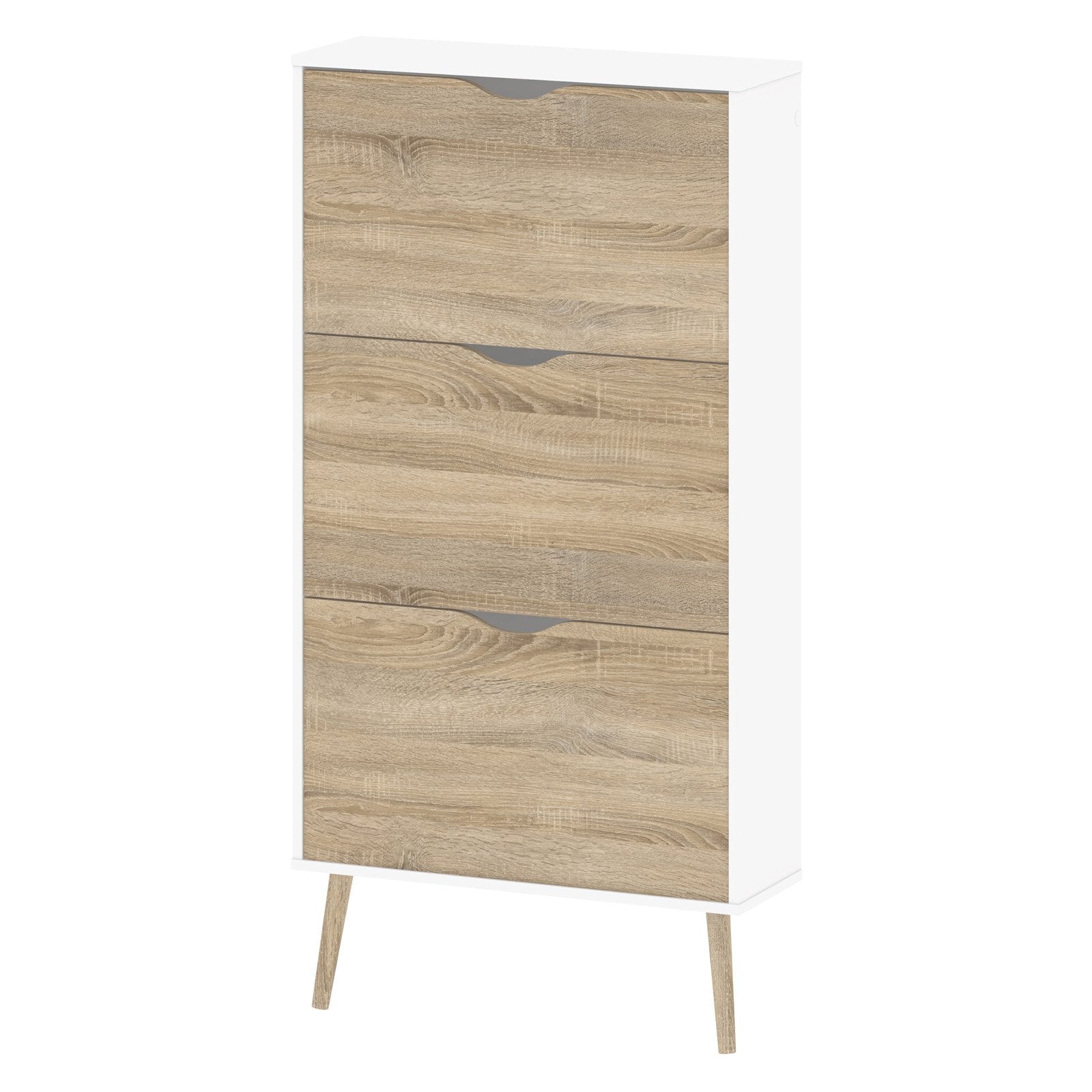 Diana 3-Drawer Shoe Accent Cabinet， accommodates  18-21 Pairs of Shoes; White/Oak Structure