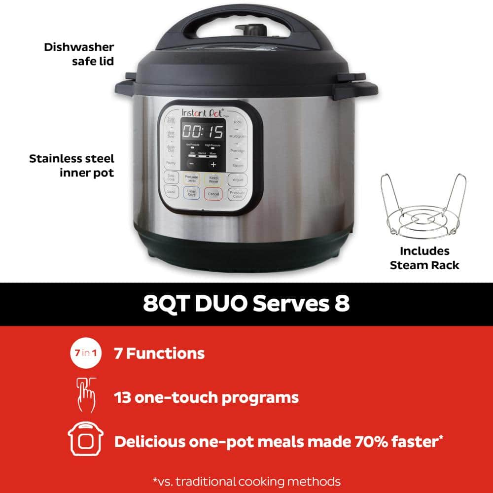 Instant Pot 8 qt. Stainless Steel Duo Electric Pressure Cooker 113-0002-03