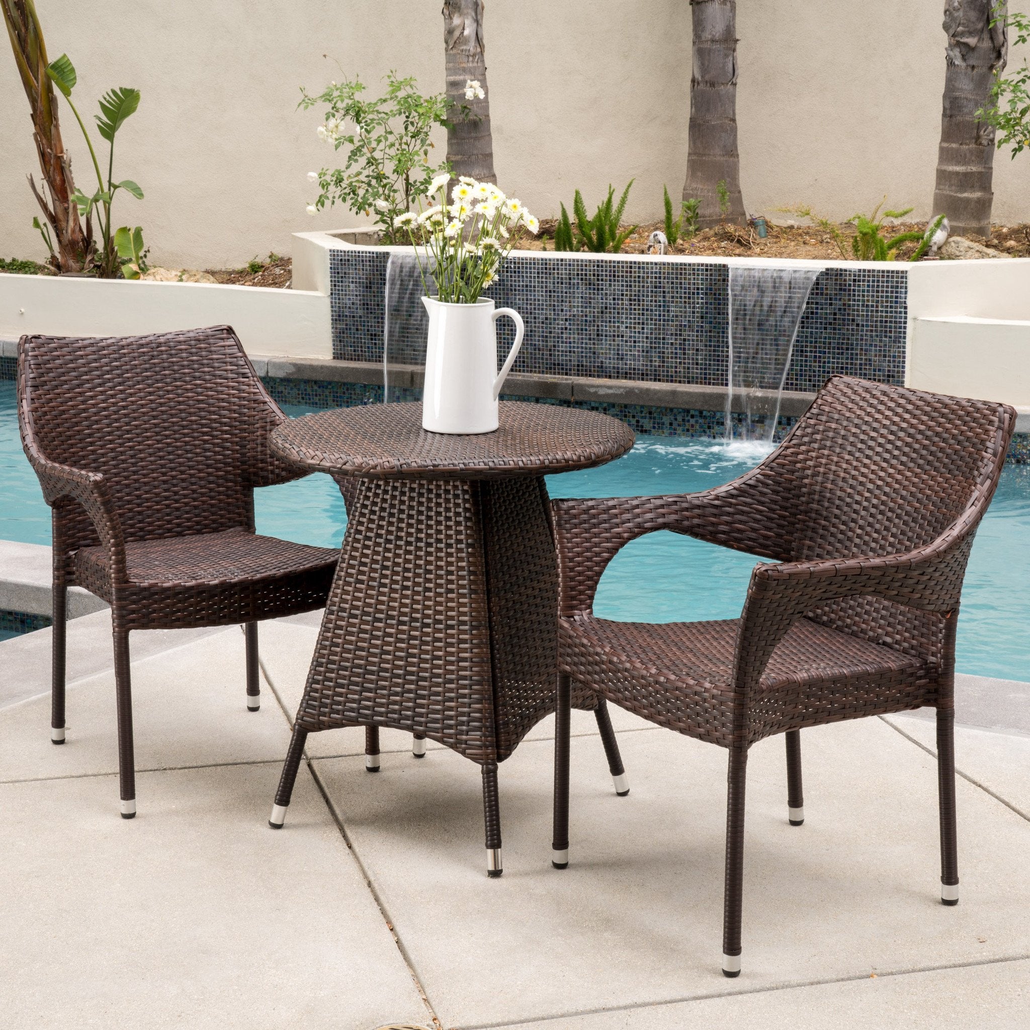 Clayton Outdoor 3pc Multibrown Wicker Bistro Set