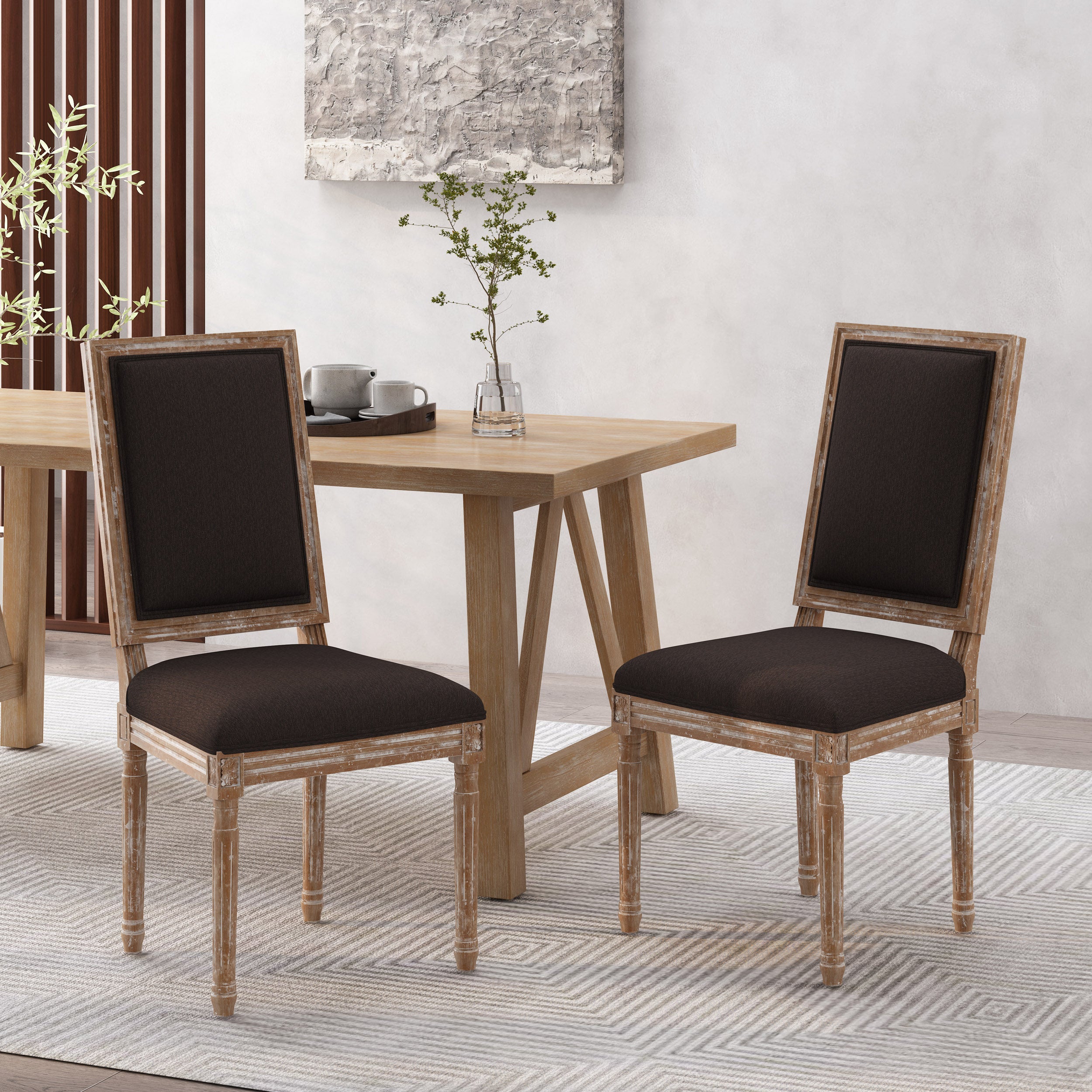 Amy French Country Wood Upholstered Dining Chair, Set of 2