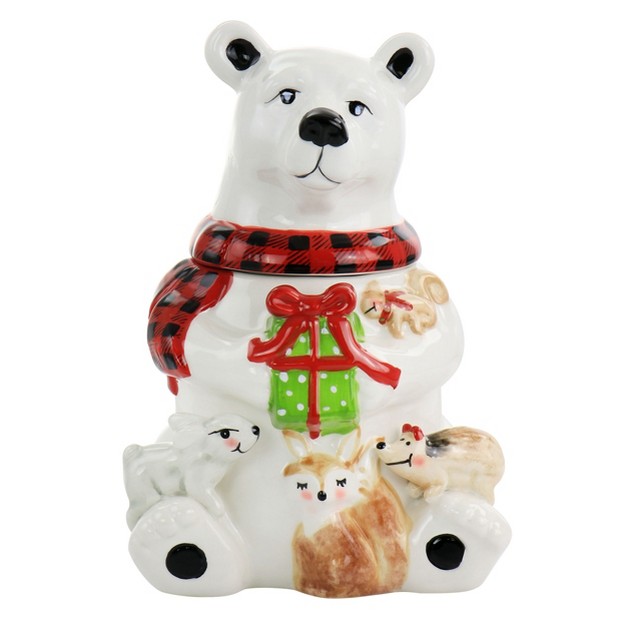 Gibson Home Polar Friend Durastone 8 5in Holiday Cookie Jar In White And Multi