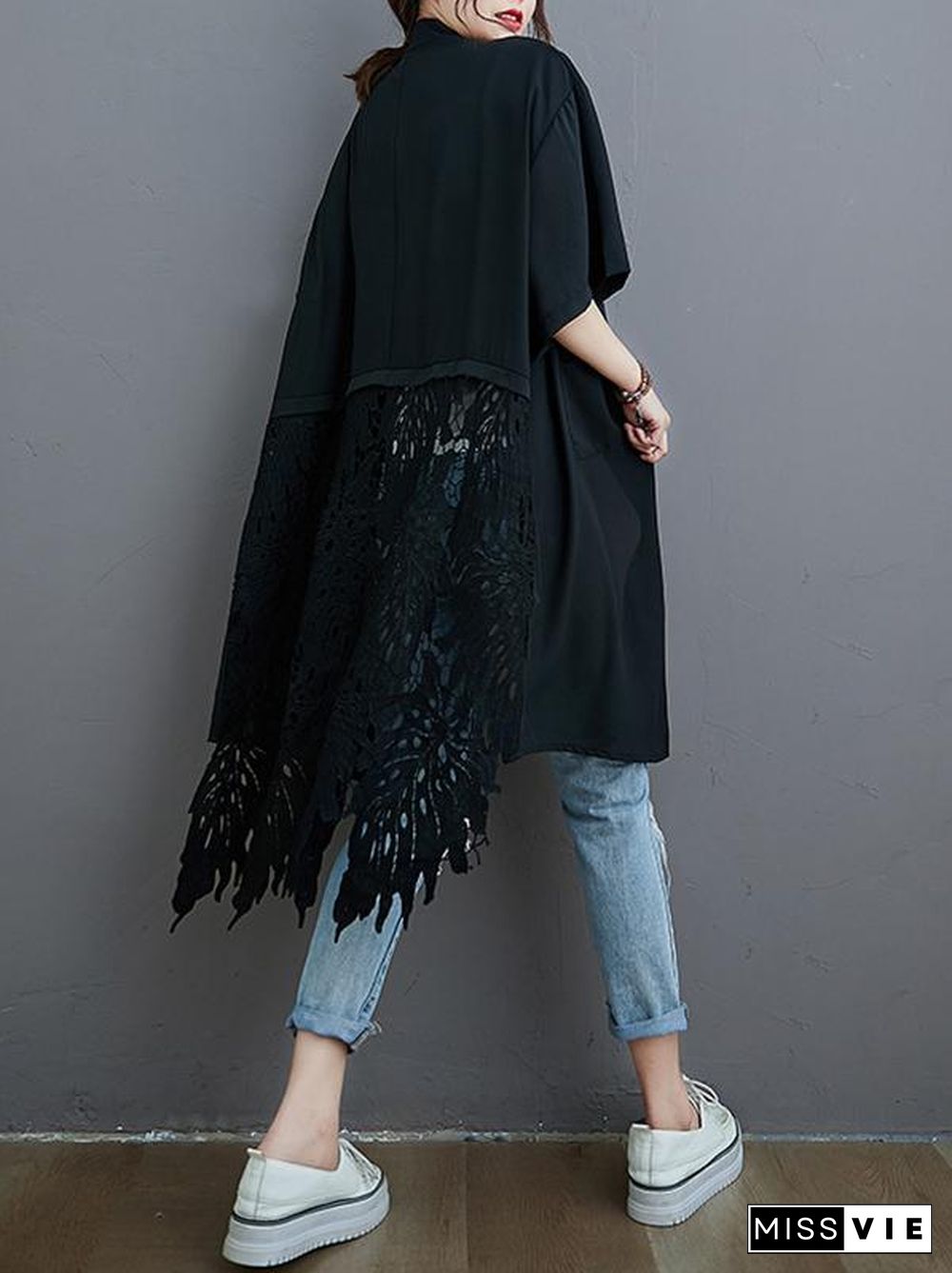 Loose Split-Joint Hollow Solid Long Blouse