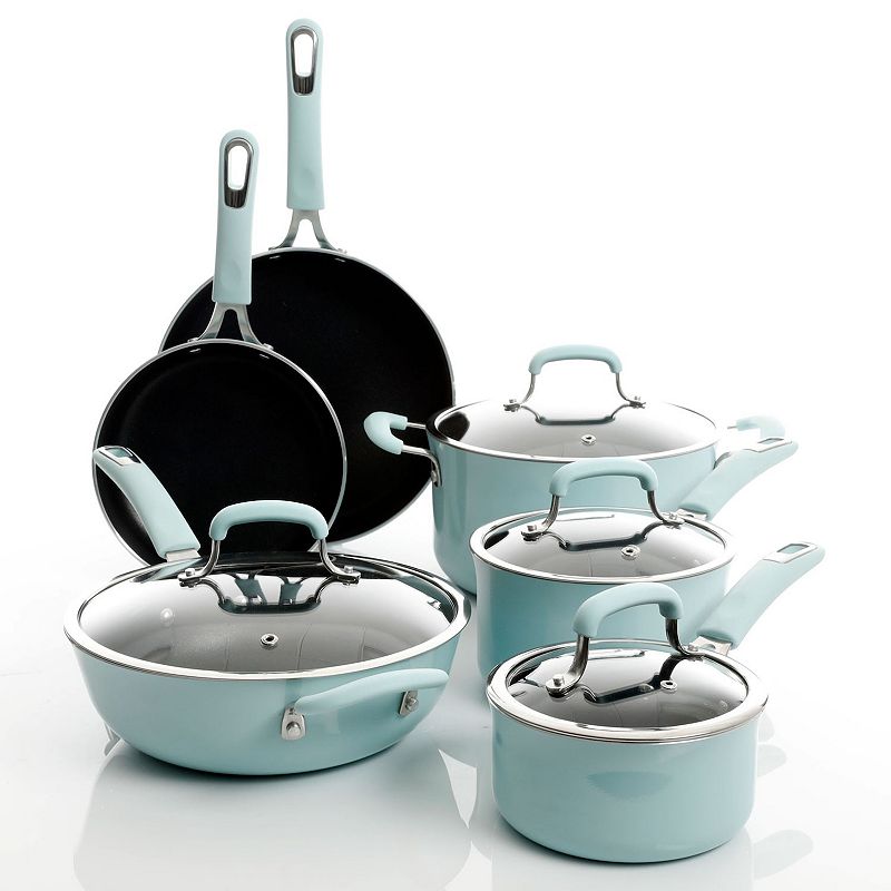 Kenmore Elite Andover 10 Piece Nonstick Aluminum Cookware Set in Glacier Blue