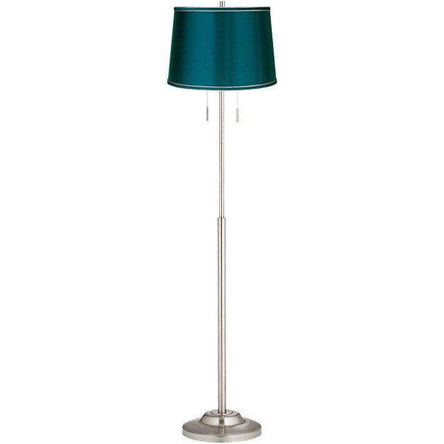 Tall Brushed Nickel Silver Metal Satin Teal Blue Drum Shade For Living Room Bedroom Office House Home