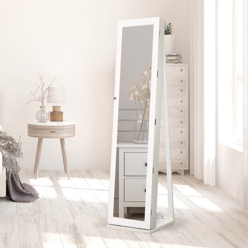 Full-Length Mirror Standing Jewelry Armoire with Inside Makeup Mirror, 2-in-1 Lockable Jewelry Cabinet Organizer