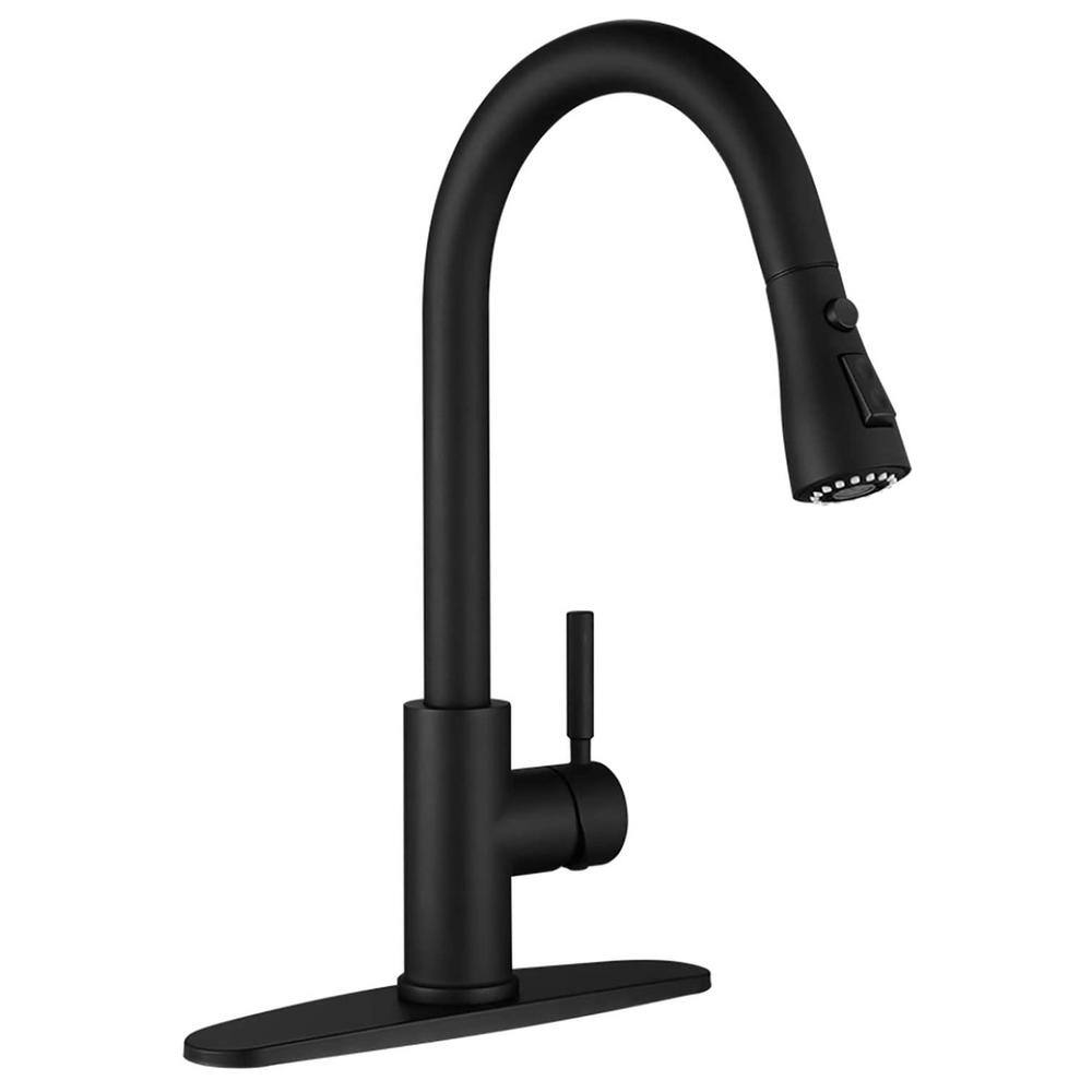 ruiling Modern Single-Handle Pull-Down Sprayer Kitchen Faucet with Lead-free in Stainless Steel Matte Black ATK-103-1