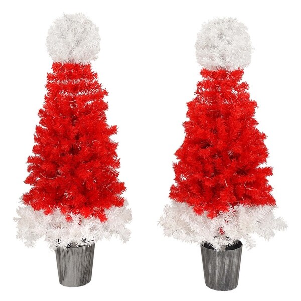 Lighted Santa Hat Style Christmas Tree Set with Warm White Lights