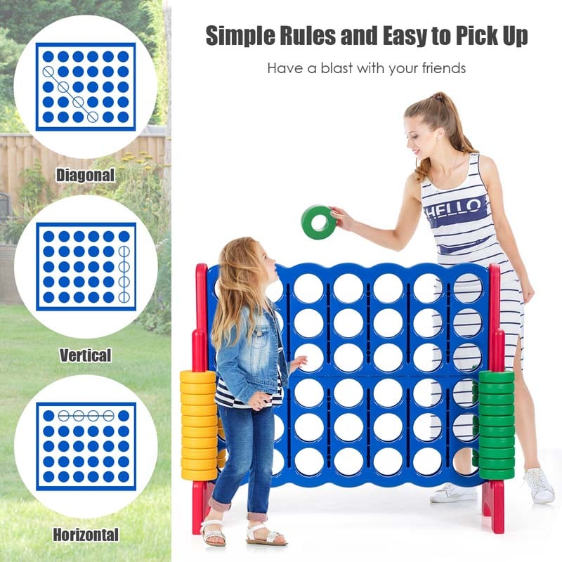 Giant 4-In-A-Row, Jumbo 4-to-Score Giant Game Set with 42 Jumbo Rings & Quick-Release Slider