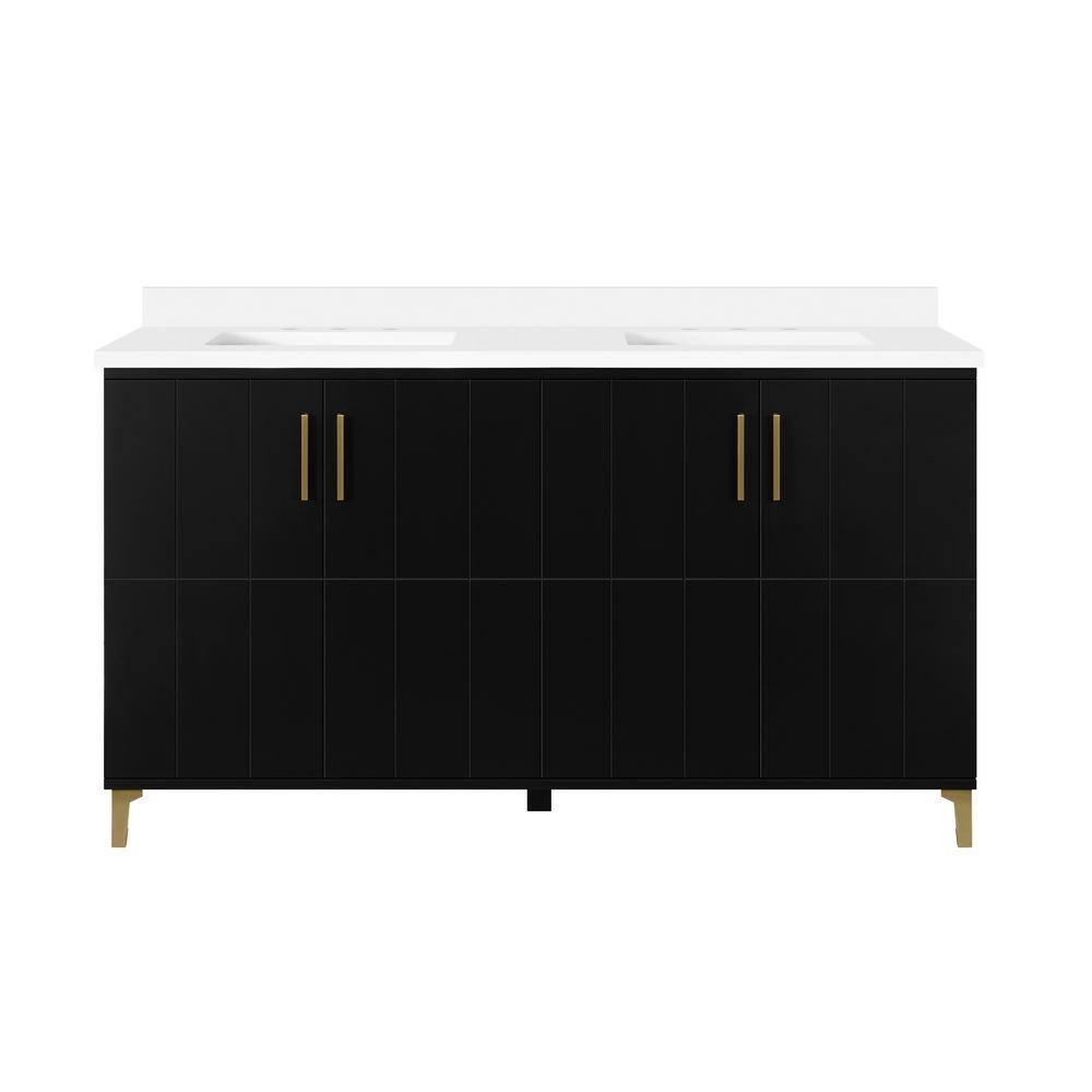 OVE Decors Zenia 60 in. W x 22 in. D x 34.5 in. H Bath Vanity in Black with White Engineered Marble Top 15VVA-FREY60-00