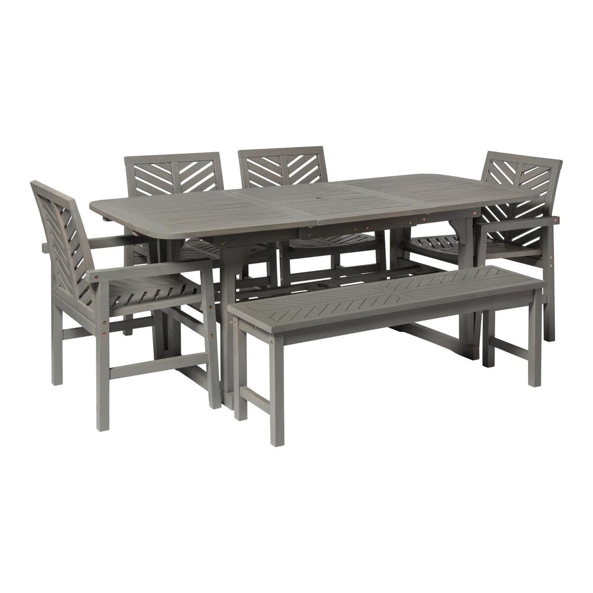 Ultimate Patio Wishlake 6 Piece Acacia Patio Dining Set W/ 55-79 X 35 Inch Extension Rectangular Table