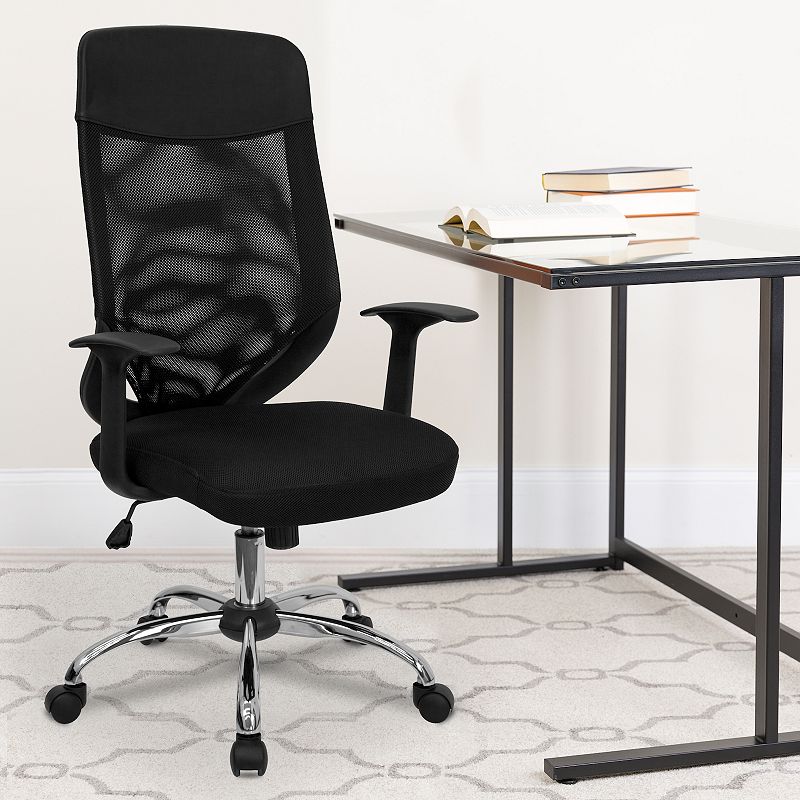 Emma and Oliver High Back Black Mesh Executive Swivel Office Chair with Arms