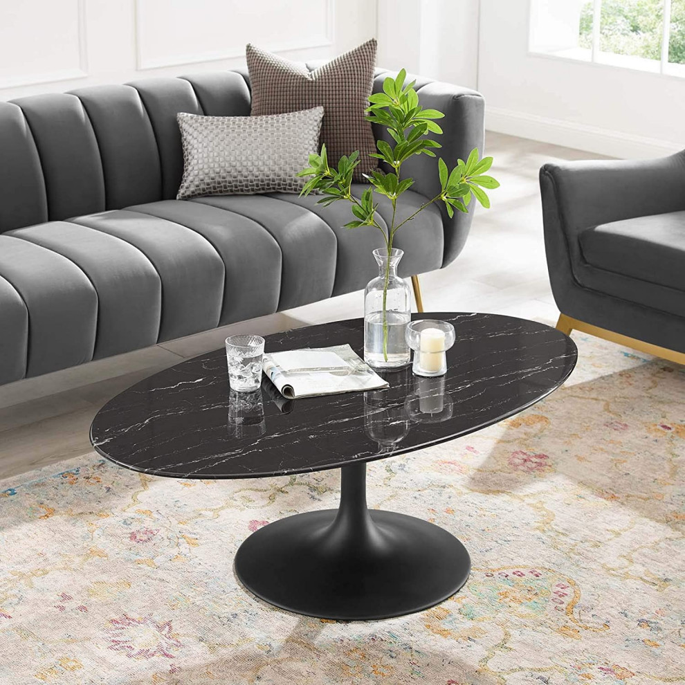 Elegant Coffee Table  Black Painted Pedestal Base  ampOval MDF Top   Contemporary   Coffee Tables   by Declusia  Houzz