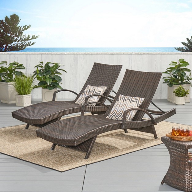 Salem Set Of 2 Wicker Adjustable Chaise Lounge With Arms Christopher Knight Home