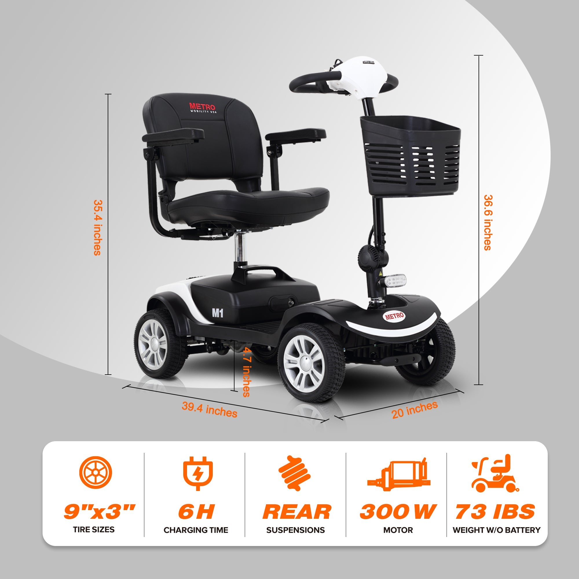 Folding 4 Wheels Compact Travel Mobility Scooter with Led Light 300W, Electric Powered Wheelchair Device Motor for Adult Elderly -300lbs, Power Extended Battery with Charger and Basket, Plum