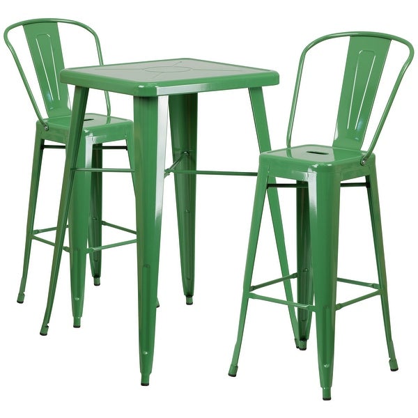 23.75'' Square Metal Indoor-Outdoor Bar Table Set with 2 Stools with Backs - 27.75