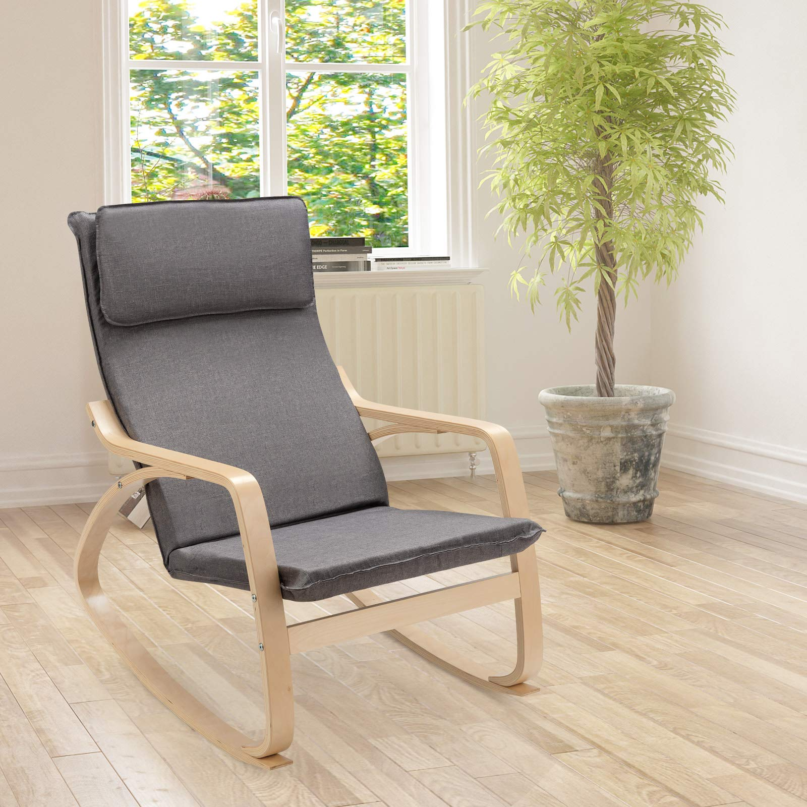 Giantex Stable Wooden Frame Relaxing Modern Leisure Armchair Suitable for Living Room, Bedroom, Balcony, Nursery Room