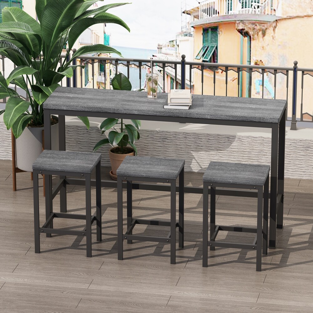 4 Piece Kitchen Bar Dining Table Set with 3 Stools