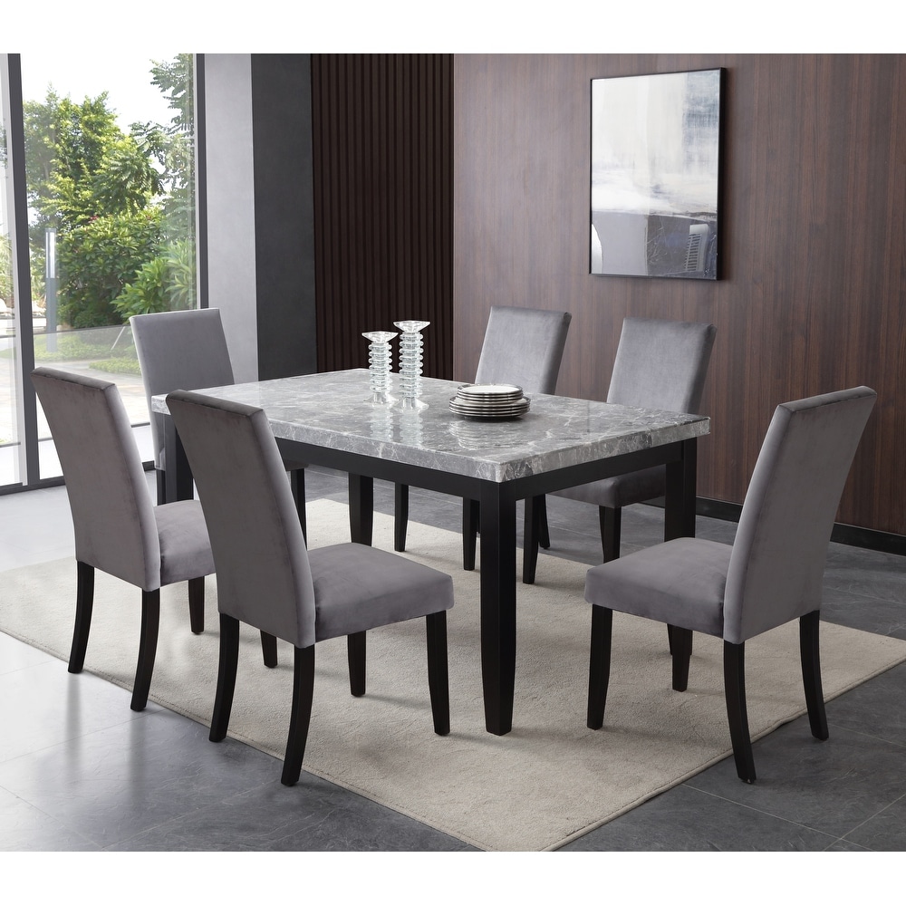 Strick and Bolton Norwich 64 inch Gray Marble Top Dining Set