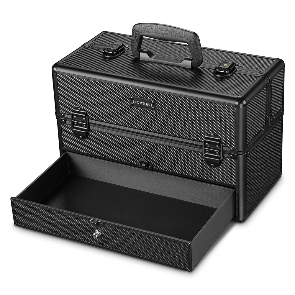 Byootique Makeup Vanity Case with Drawer Lockable Black