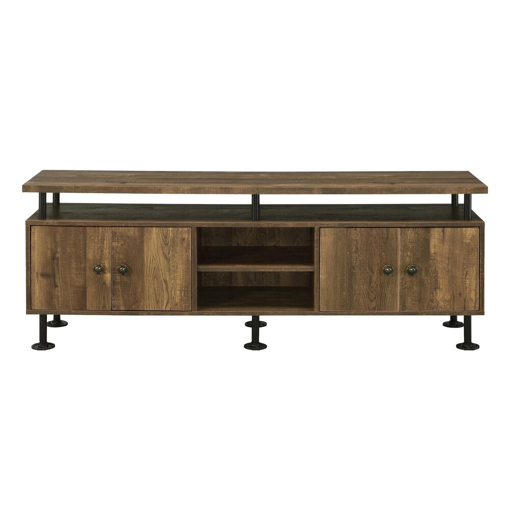 4 Doors Wooden TV Stand in Rustic Oak and Black