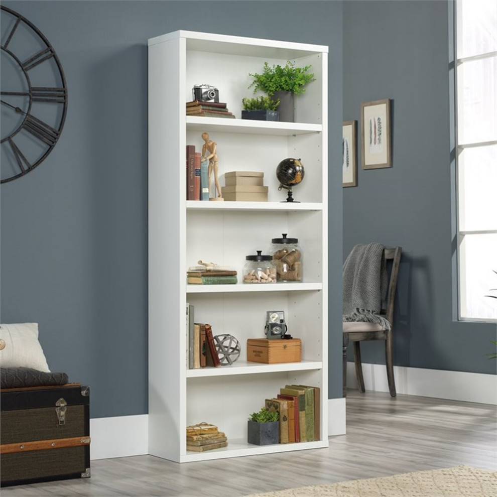 Pemberly Row Engineered Wood 5 Shelf Bookcase in Glacier White   Transitional   Bookcases   by Homesquare  Houzz