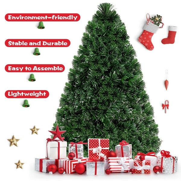 Costway 4Ft PreLit Fiber Optic PVC Christmas Tree Metal Holiday