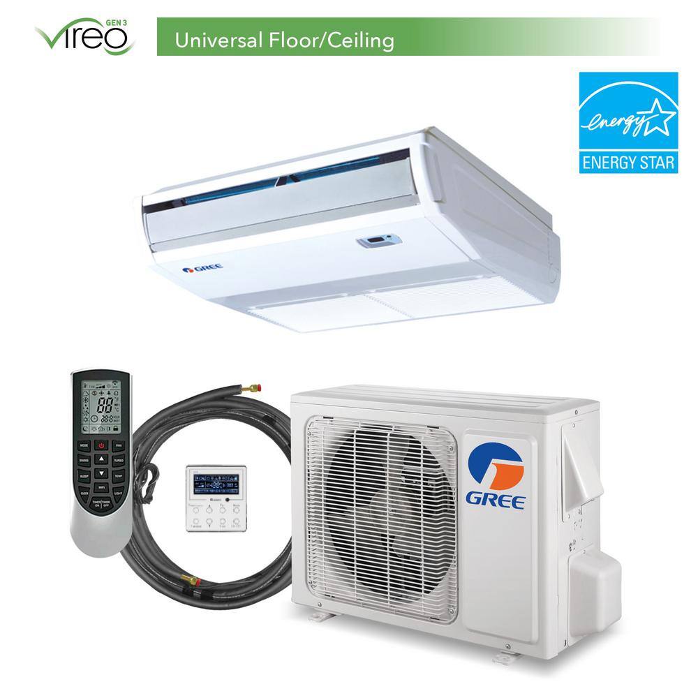 GREE 12000 BTU 1 Ton Inverter FloorCeiling Cassette Ductless Mini Split Air Conditioner with Heat Pump 230V VIR12FLR230V1AK