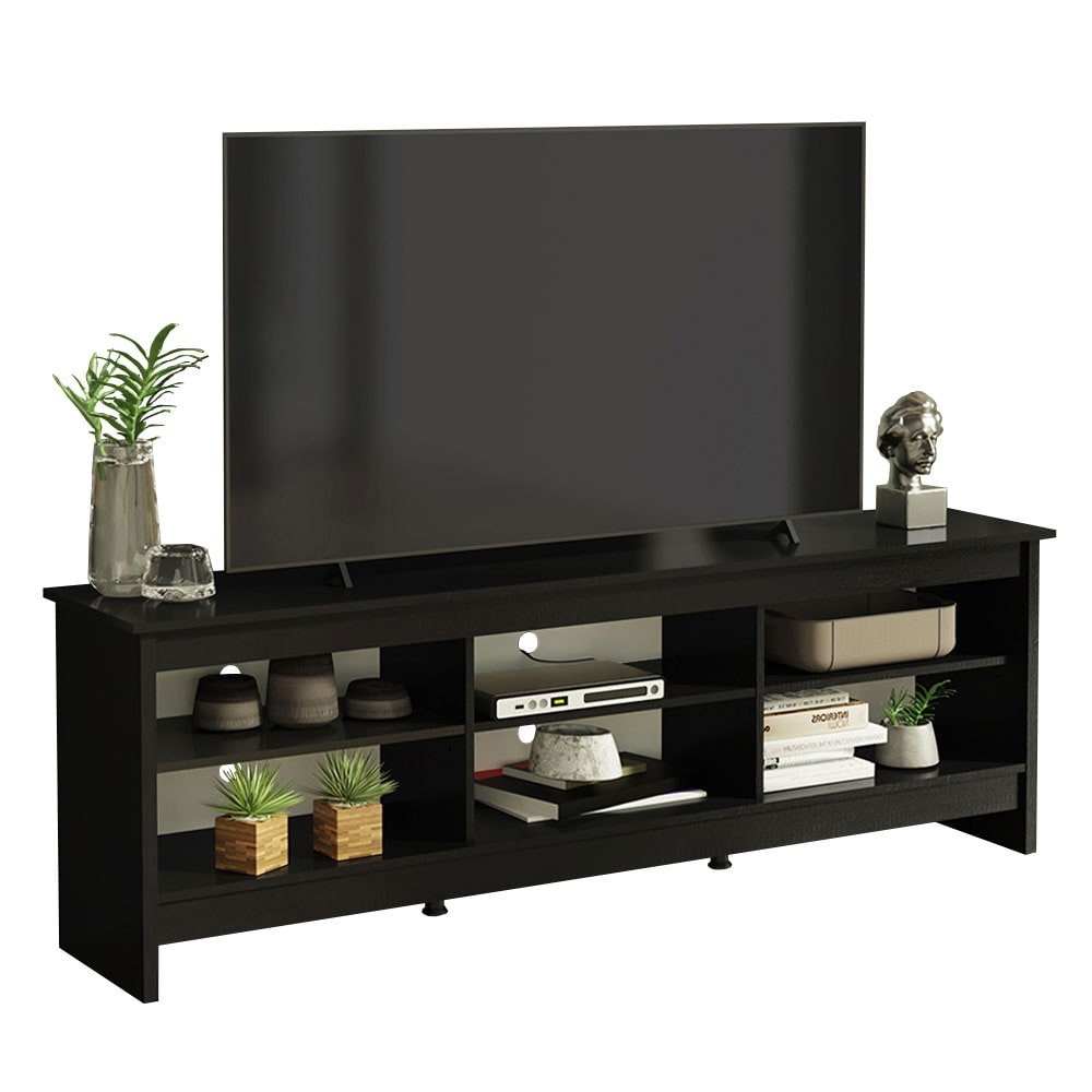 Madesa TV Stand with 6 Shelves and Cable Management  for TVs up to 75 Inches  Wood TV Bench  23\