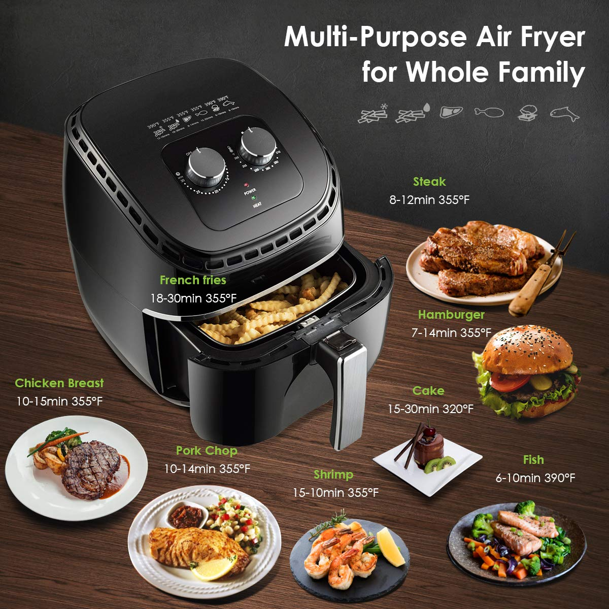 Costzon Air Fryer, 3.5Qt 1300W Electric Stainless Oil-less Oven Cooker (Black)