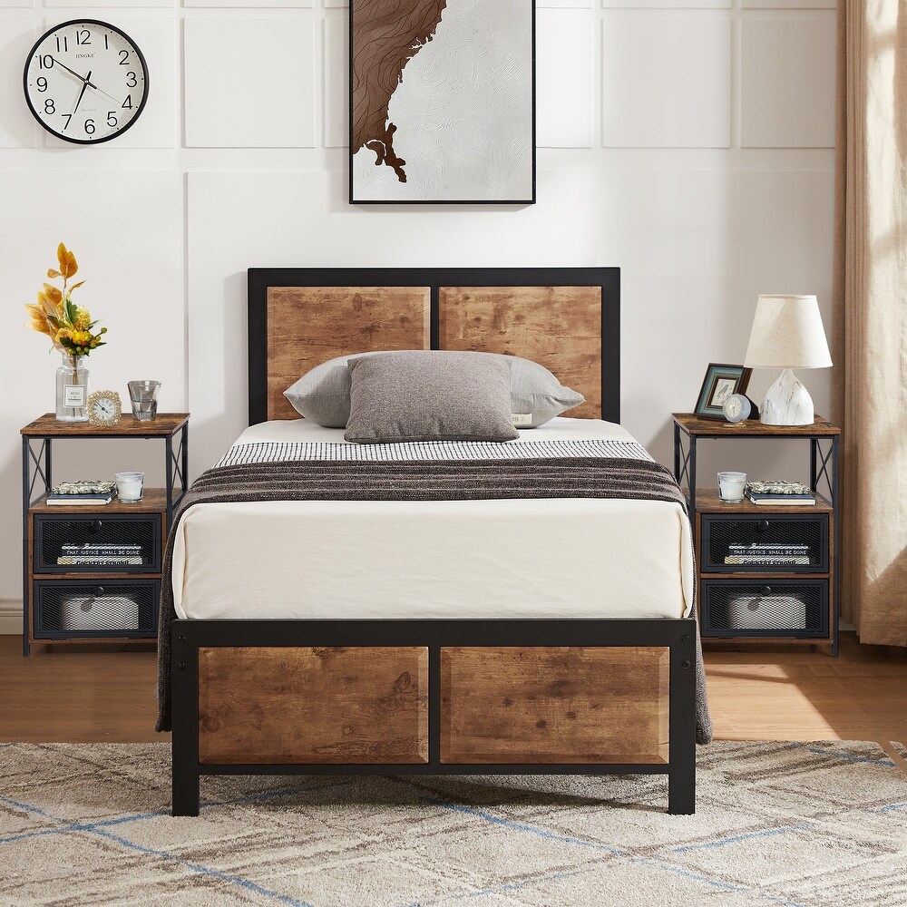 Taomika 3 pieces Bedroom Set Platform Bed and Nightstands Set of 2