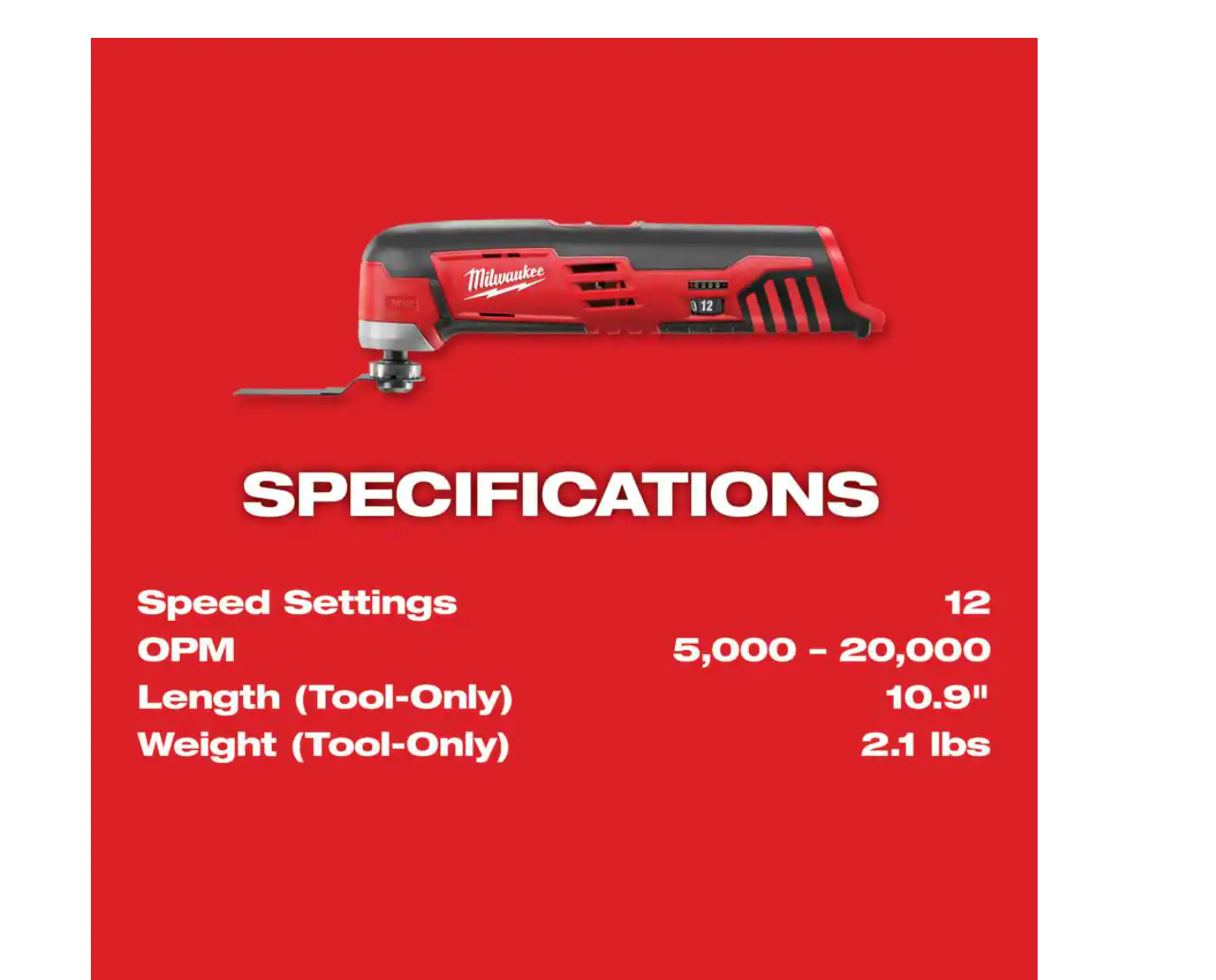 Milwaukee 2426-20 M12 12-Volt Lithium-Ion Cordless Oscillating Multi-Tool (Tool-Only)