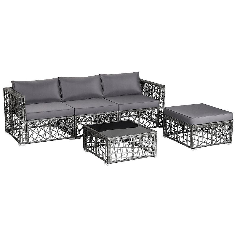 5 Pieces Patio PE Rattan Wicker Sofa Furniture Set-Gray