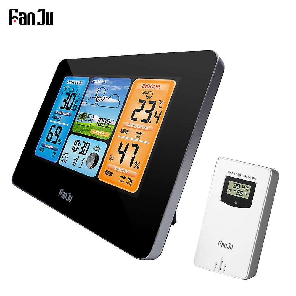 Fanju Fj3373 Multifunction Digital Weather Station Lcd Alarm Clock Indoor Outdoor Weather Forecast Barometer Thermometer Hygrometer With Wireless Outd