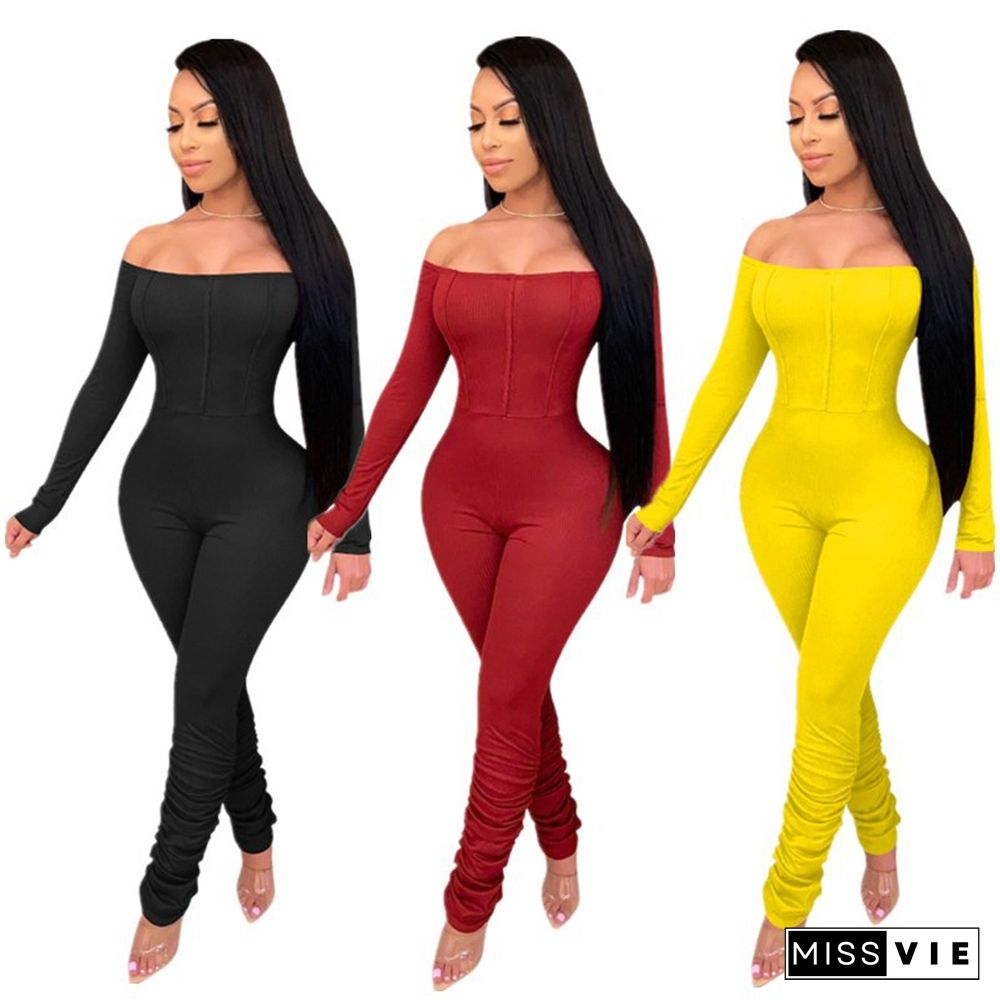 Sexy Women Long Sleeve Off Shoulder Bodycon Party Jumpsuit