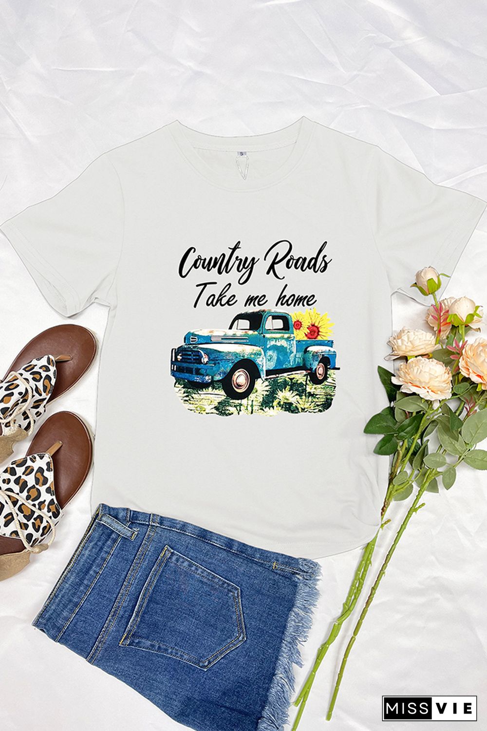 Country Road Take Me Home Print Short Sleeve Graphic Tee Wholesale