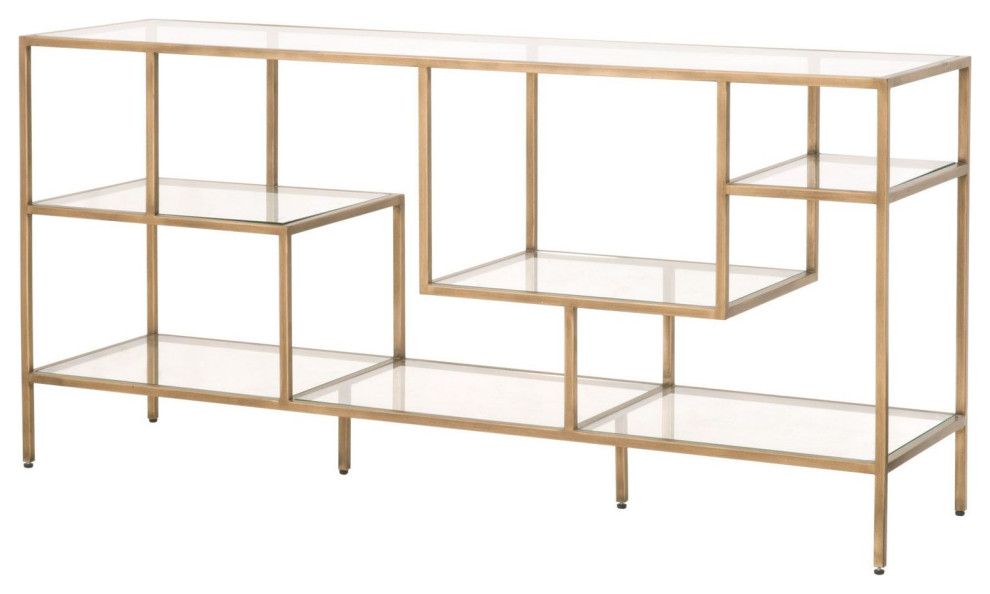 Essentials For Living District Beakman Low Bookcase Brass  Clear Glass   Contemporary   Bookcases   by Unlimited Furniture Group  Houzz