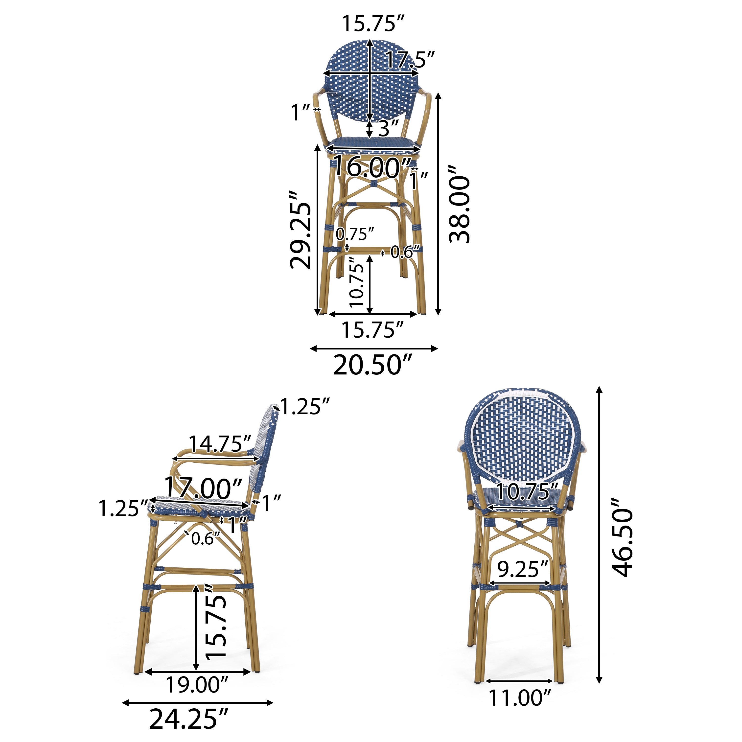 Danberry Outdoor Wicker and Aluminum 29.5 Inch French Barstools, Set of 4