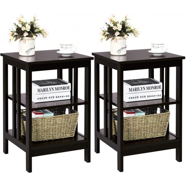 Set of 2 Multifunctional 3 Tier Nightstand Sofa Side Table   16\