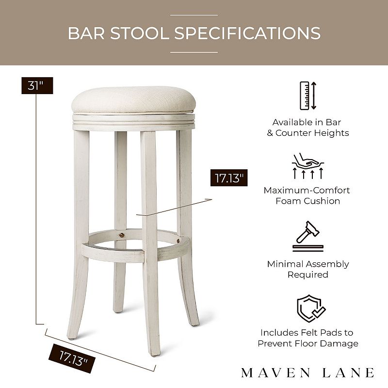 Maven Lane Eva Bar Stool In White Oak Finish W/ Natural Color Fabric Upholstery