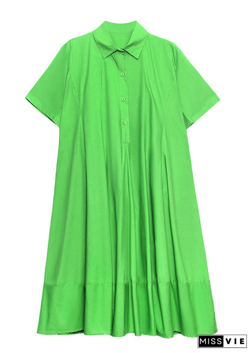 Style Green Button Patchwork Fall Short Sleeve Dresses