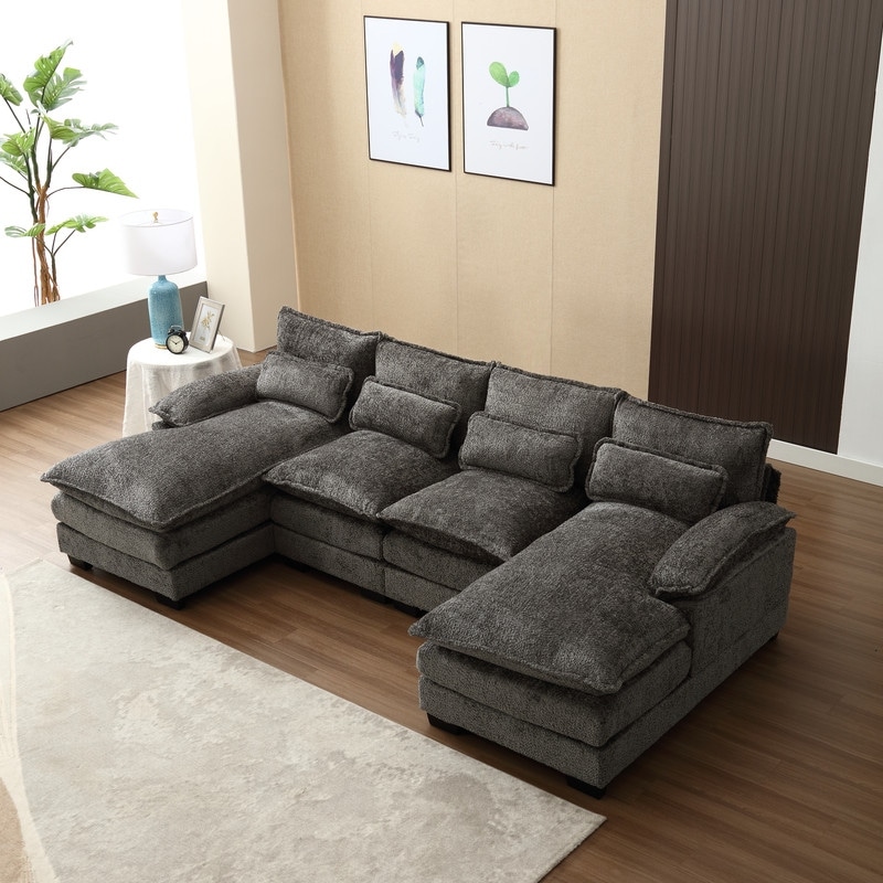 Large U Shape Modular Sectional Sofa with Ottomans  Reversible Sofa Couch with Pillow Top Arms and 4 Lumbar Support Pillows