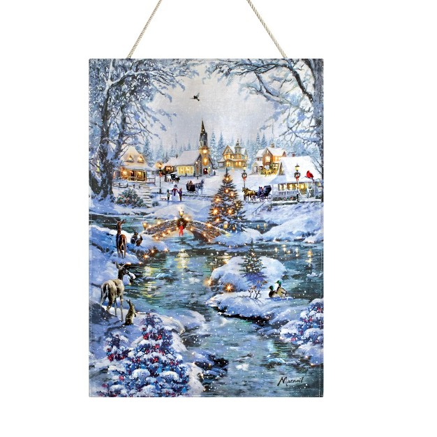 Collections Etc Snow covered Village Led Lighted Wall Hanging