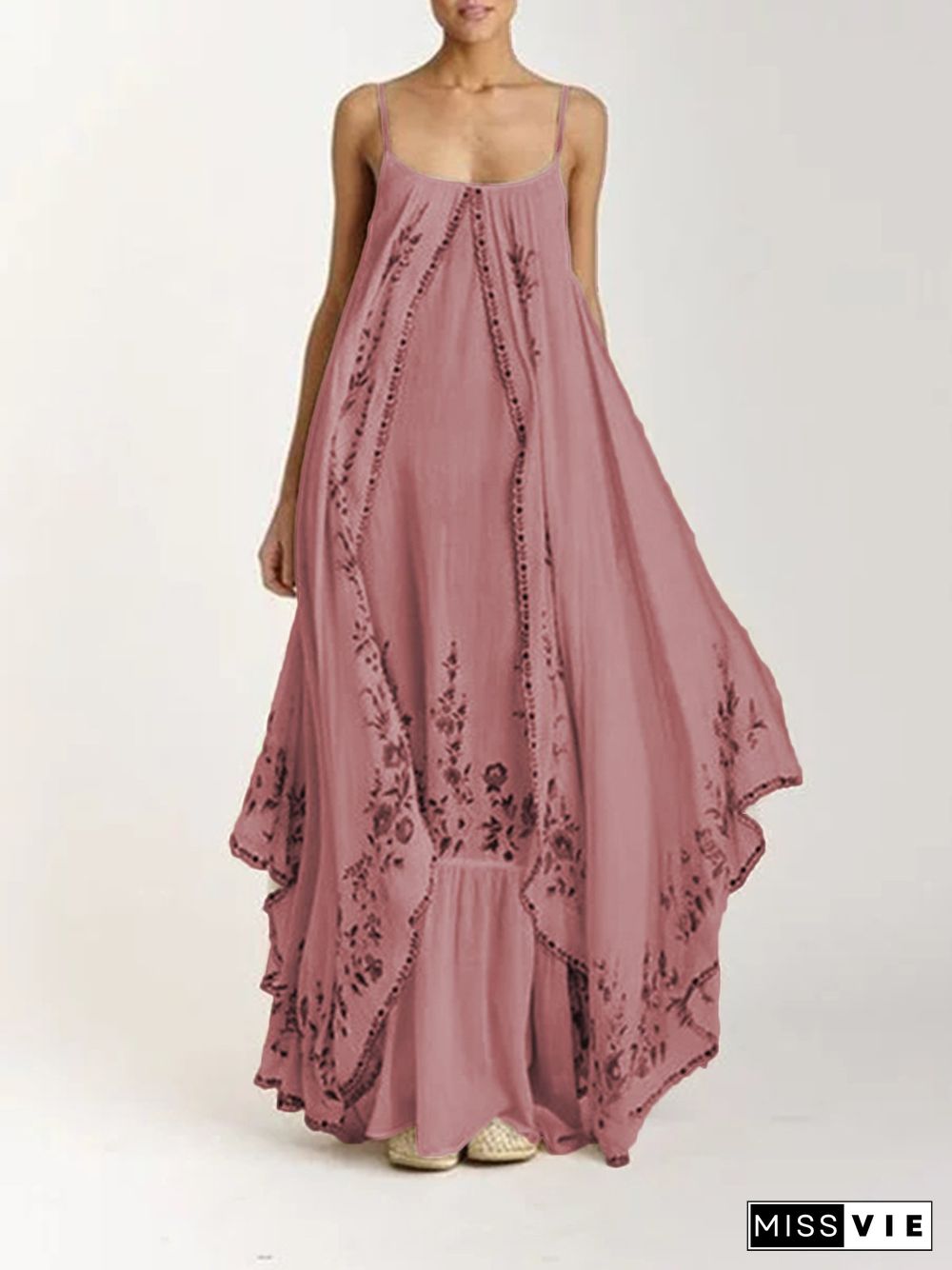 Bohemian Embroidered Suspender Maxi Dress for Women