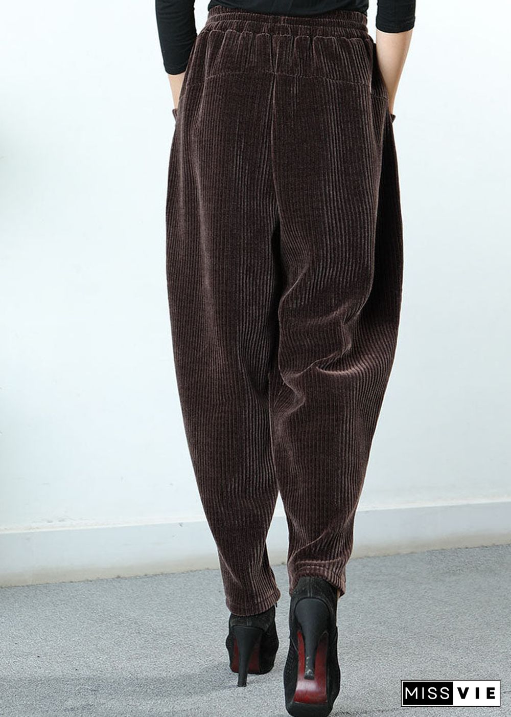 Women Chocolate Pockets Patchwork Straight Winter Pants